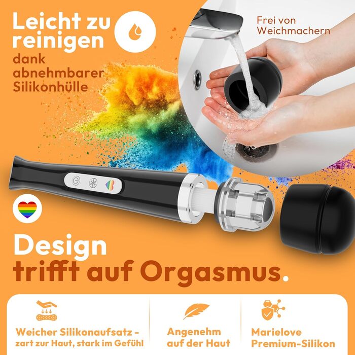 Масажер-паличка MARIELOVE Magic Wand – електричний масажер з регулюванням інтенсивності | 20 режимів | Сильна вібрація та гнучкий силіконовий наконечник | Для розслаблення м'язів, масаж шиї, спини та всього тіла