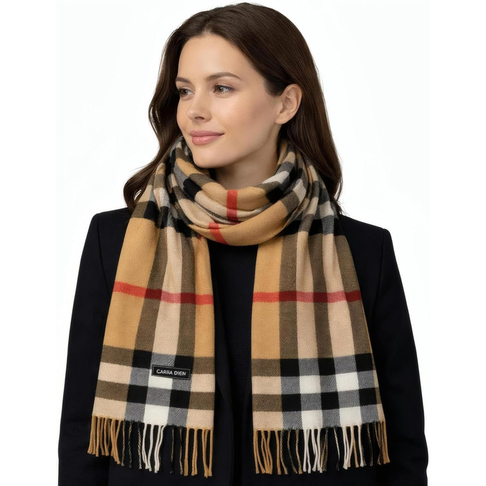 Унісекс шарф у клітинку KARMA.DIEM London Style, м'який зимовий шарф Classic Brown Plaid, 35x170 см