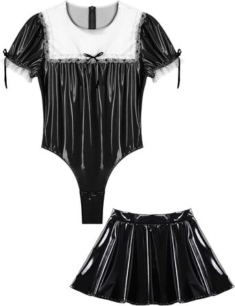 Костюм покоївки CHICTRY для чоловіків: чорний латексний боді з міні-спідницею та стоячим коміром, костюм для косплею