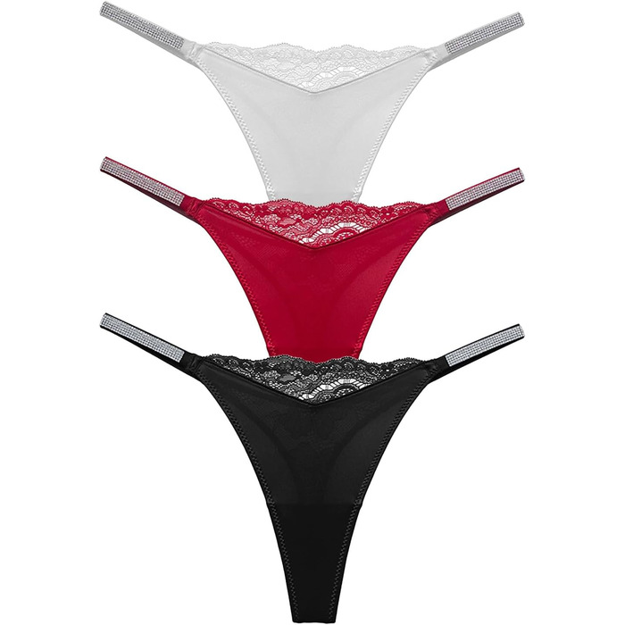 Сексуальні жіночі труси-танга AIEOE з мереживом та стразами, низька посадка, чорно-біло-червоні, розмір S