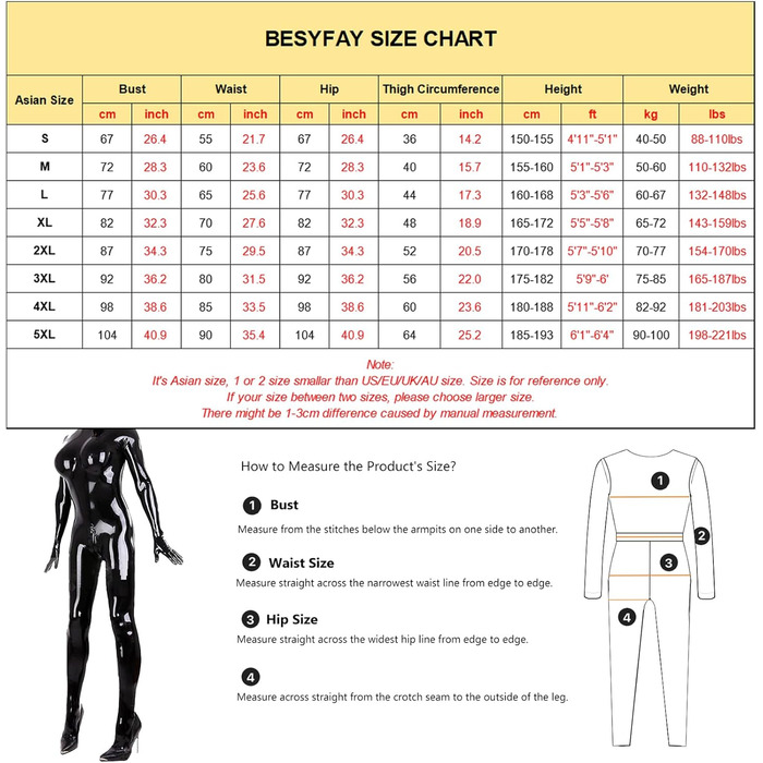 Комбінезон жіночий з еластичної шкіри (PVC) BESYFAY, глянцевий, чорний, XL