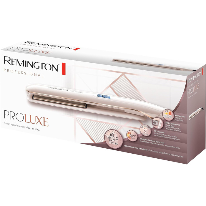 Випрямляч для волосся Remington PROluxe S9100 з керамічним покриттям Ultimate-Glide, LCD-дисплеєм, 150-230°C
