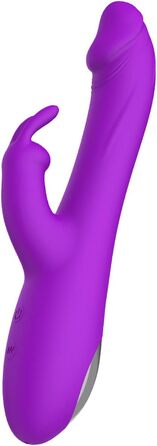 Масажер силіконовий для тіла та інтимної зони, вібраційний, 10 режимів, 3 функції, Rabbit Dildo, для жінок та пар (фіолетовий)