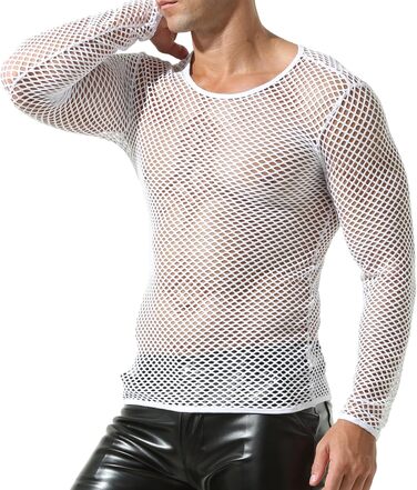 Чоловіча сітчаста футболка QiaTi з довгим рукавом, прозора, мереживна, під сорочку, білий