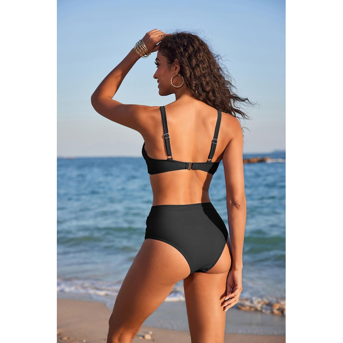 Бікіні Ecouaer для жінок: комплект з високою талією, корегуючий животик, push-up, чорний, S-XXL
