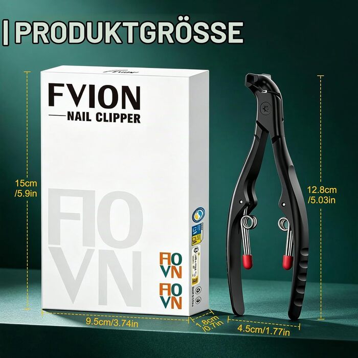 Професійний кусачки для товстих нігтів на ногах FVION: великий кліпер з довгим ручкою та подвійною пружиною для літніх людей та людей з обмеженою рухливістю, чорний