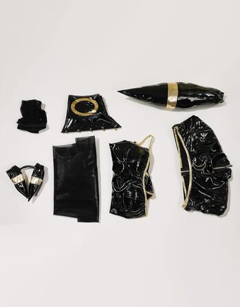 Костюм для косплею Mobbunny: чорний боді з PU-шкіри, фігурна спідниця з шифону, пов'язка, великий хвіст