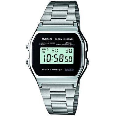 Сріблястий унісекс годинник Casio Collection Retro A158WEA з металевим ремінцем, сріблястий/чорний