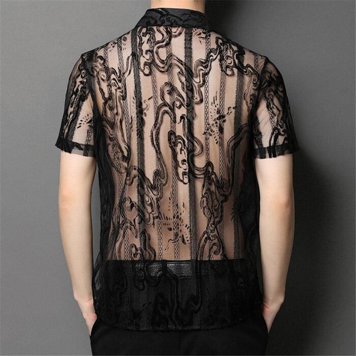 Чоловіча сорочка Deepsko з мереживом, прозора, літня, чорна