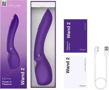 We-Vibe Wand 2: Масажер-вібратор для жінок - бездротовий, з керуванням через додаток, 10 рівнів інтенсивності, тихий, водонепроникний, перезаряджається. Колір: фіолетовий