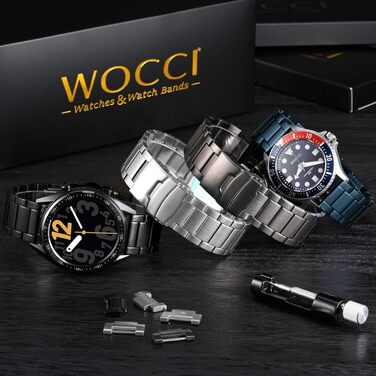 Сталевий ремінець для годинника WOCCI з нержавіючої сталі 316L, застібка-фальц, чорний, ширина 22 мм