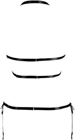 Комплект жіночий: бюстгальтер-корсет, спідниця-рок, стрінги, ремінь, чорний, для танців, Хелловін