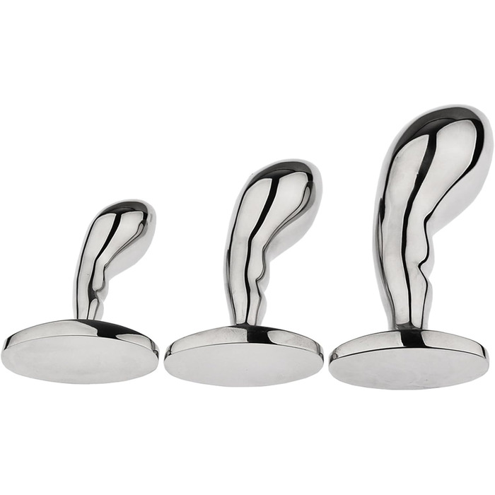 Анальний дildo з нержавіючої сталі для чоловіків та жінок - 3 розміри, вигнутий, безпечна основа