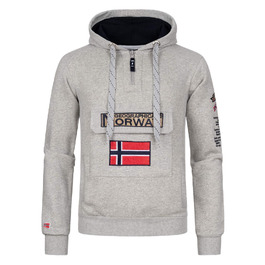 Чоловіча толстовка на блискавці з капюшоном Geographical Norway Gymclass, світло-сіра, теплий світшот з кишенею-кенгуру, розмір XXL