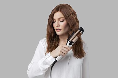 Мультистайлер 4-в-1 Remington ProLuxe CI91AW для завивки та гофре: плойка для пляжних та природних хвиль, цифровий дисплей, регулювання температури до 210°C, колір Біла троянда