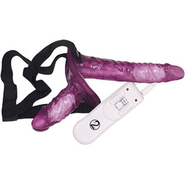 You2Toys Vibrating Strap-On Duo - вібруючий двосторонній страп-он для жінок та чоловіків, 3 режими вібрації, інтенсивна текстура, фіолетовий