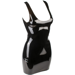 Латексне мініплаття Rubberfashion - чорний латекс, 0.4 мм, глибокий виріз, для жінок XL