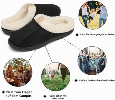 Чоловічі домашні капці з ефектом пам'яті Memory Foam, плюшеві замшеві пантофлі, чорні, розмір 44/45 EU