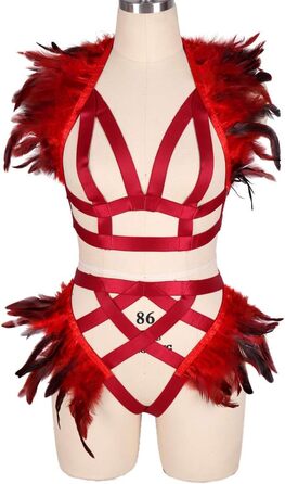 Жіночий корсет з пір'ям BBOHSS: набір накладки на плечі, крила, готичний стиль, Burning Man, спідня білизна, мереживні стрічки, аксесуари. Білий (універсальний розмір, винний)