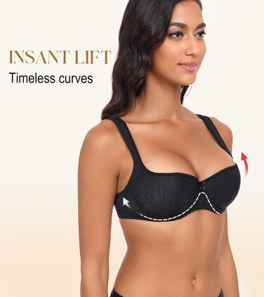 Дирндль бюстгальтер Lemorosy для жінок з кісточками, balconette, з м'якими широкими бретелями, чорний 85B