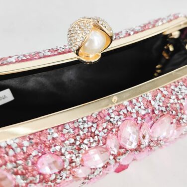 Жіночий вечірній клатч Boutique De FGG з кристалами та перлинами, рожева сумка-клатч зі стразами для весіль та свят