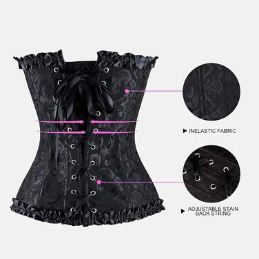 Корсетний топ для жінок з квітковим принтом, повномірний розмір, з бахромою, чорний. Ідеально для вечірнього образу та бурлеск-костюмів. Корсет з сталевими ребрами, верхня частина тіла, повномірна посадка.