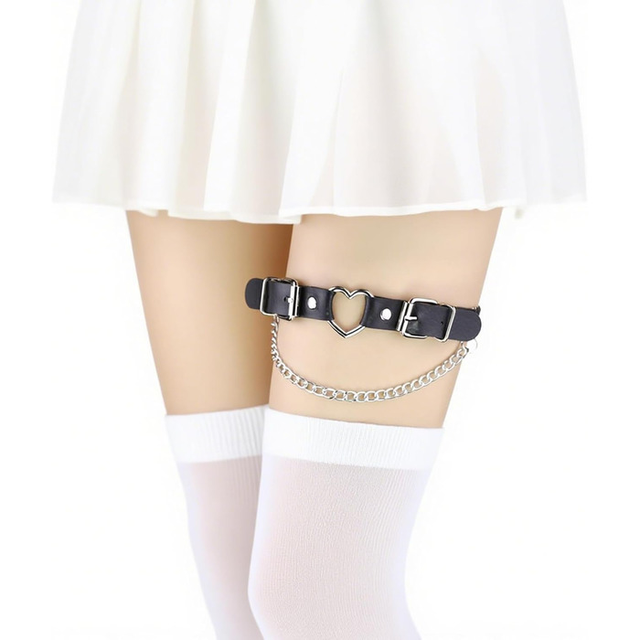 Чорні шкіряні гетри-стрінги з серцем та ланцюжком, регульовані, для косплею, вечірок, рокерського стилю, для жінок