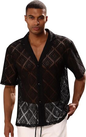 Чоловіча прозора сітчаста сорочка для музичного фестивалю, Rave, клубного одягу, чорна, розмір M