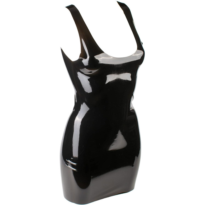 Латексне мініплаття Rubberfashion - чорний латекс, 0.4 мм, глибокий виріз, для жінок XL