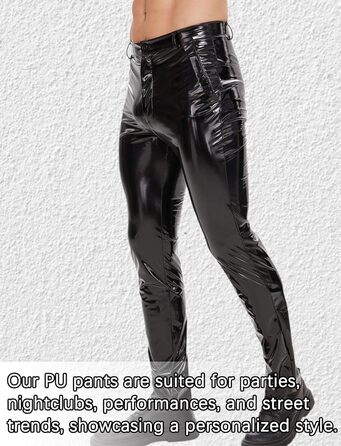 Латексні штани чоловічі Ausing, довгі, з штучної шкіри, слім-фіт, байкерські з кишенями, еластичні, для рейву, костюми, клубний одяг, чорні, розмір M