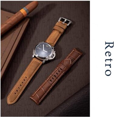 Шкіряний ремінець для годинника Panerai Luminor 44мм Vintage Military, 22мм 24мм 26мм, світло-коричневий зі сріблястими елементами