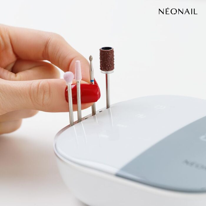 Електричний апарат для манікюру та педикюру NÉONAIL Nail Drill One Touch 21W, набір для обробки гелевих нігтів з 4 фрезами
