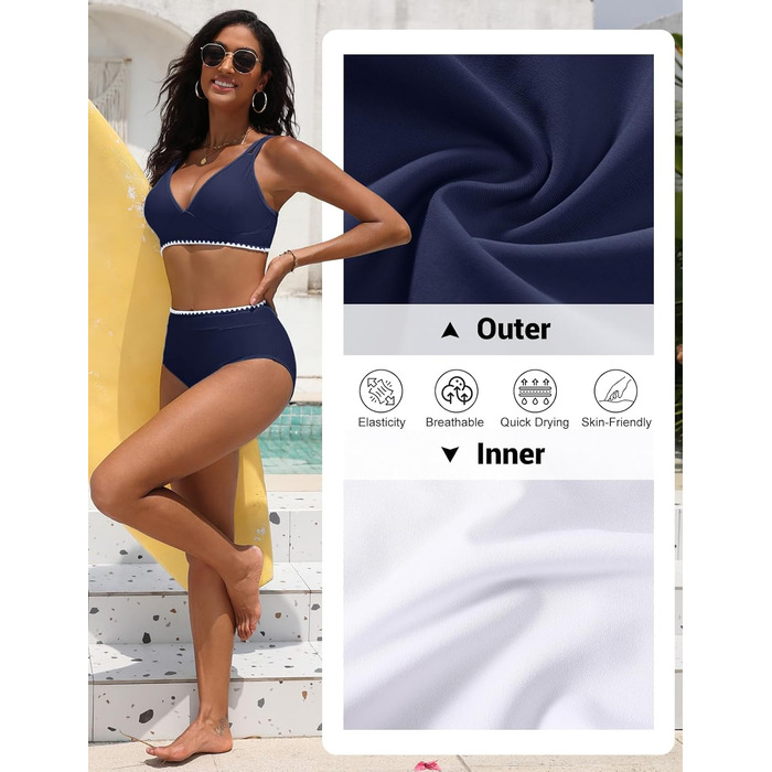 БІКІНІ ДАМСЬКЕ ДВІЧАСНИЙ ПУШ-АП БІКІНІ З ВИСОКОЮ ТАЛІЄЮ ТА БІЛОЮ ВІЗЬОРОЮ (МОРСЬКО-СИНІЙ, M)