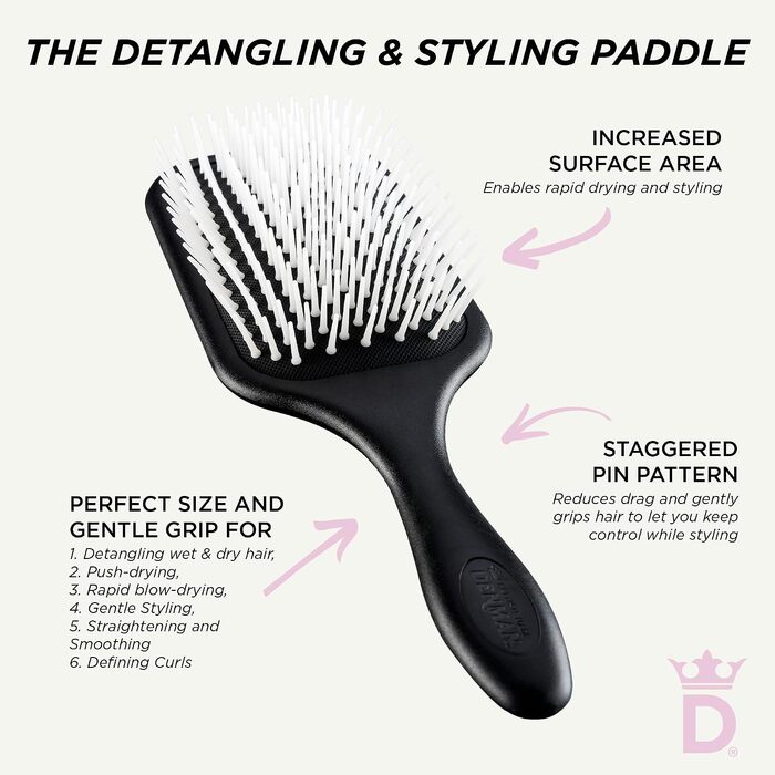 Масажна щітка для волосся Denman D38 Paddle Brush для розплутування та стайлінгу вологого і сухого волосся (будь-який тип: кучеряве, пряме, густе), чорна