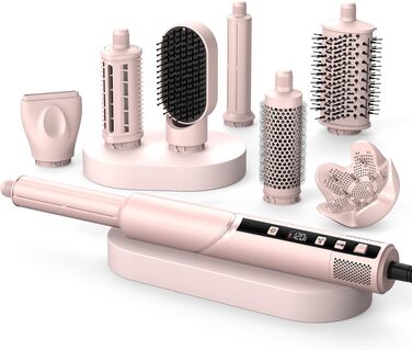Мультистайлер для волосся 5 в 1 UKLISS Airstyler Pro 1000W: фен, круглі щітки для об'єму, плойка та випрямляч, Рожевий