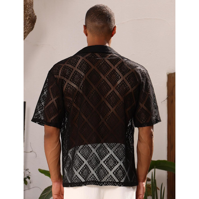 Чоловіча прозора сітчаста сорочка для музичного фестивалю, Rave, клубного одягу, чорна, розмір M