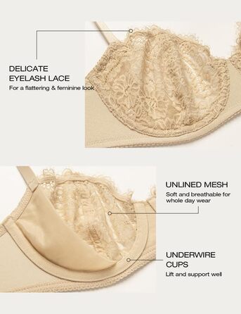 Бюстгальтер Balconette Deyllo для жінок з кісточками, push-up, Dirndl, мереживо, великі розміри, м'які чашечки, бралетт, глибокий виріз, сексуальний, без підкладки (нюдовий, 85C)