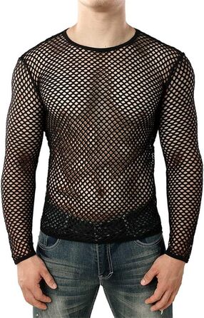 Чоловіча прозора сітчаста футболка з мереживом - ідеальний варіант для клубу та вечірок | Біла футболка з ефектом прозорості